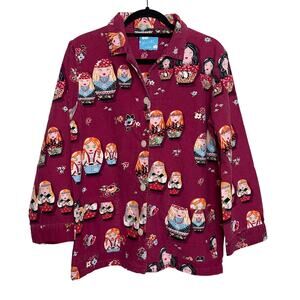 Nick & Nora Cotton Pajama SET Women's Sz M Russian Hippie Nesting Dolls Pattern